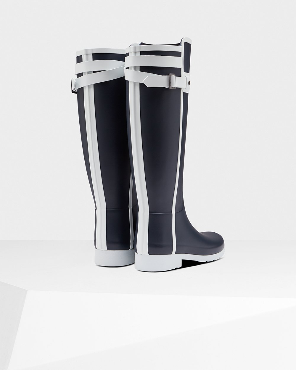 Botas de Lluvia Altas Hunter Mujer - Refined Slim Fit Contrast - Azul Marino/Blancos - EPCIURX-61